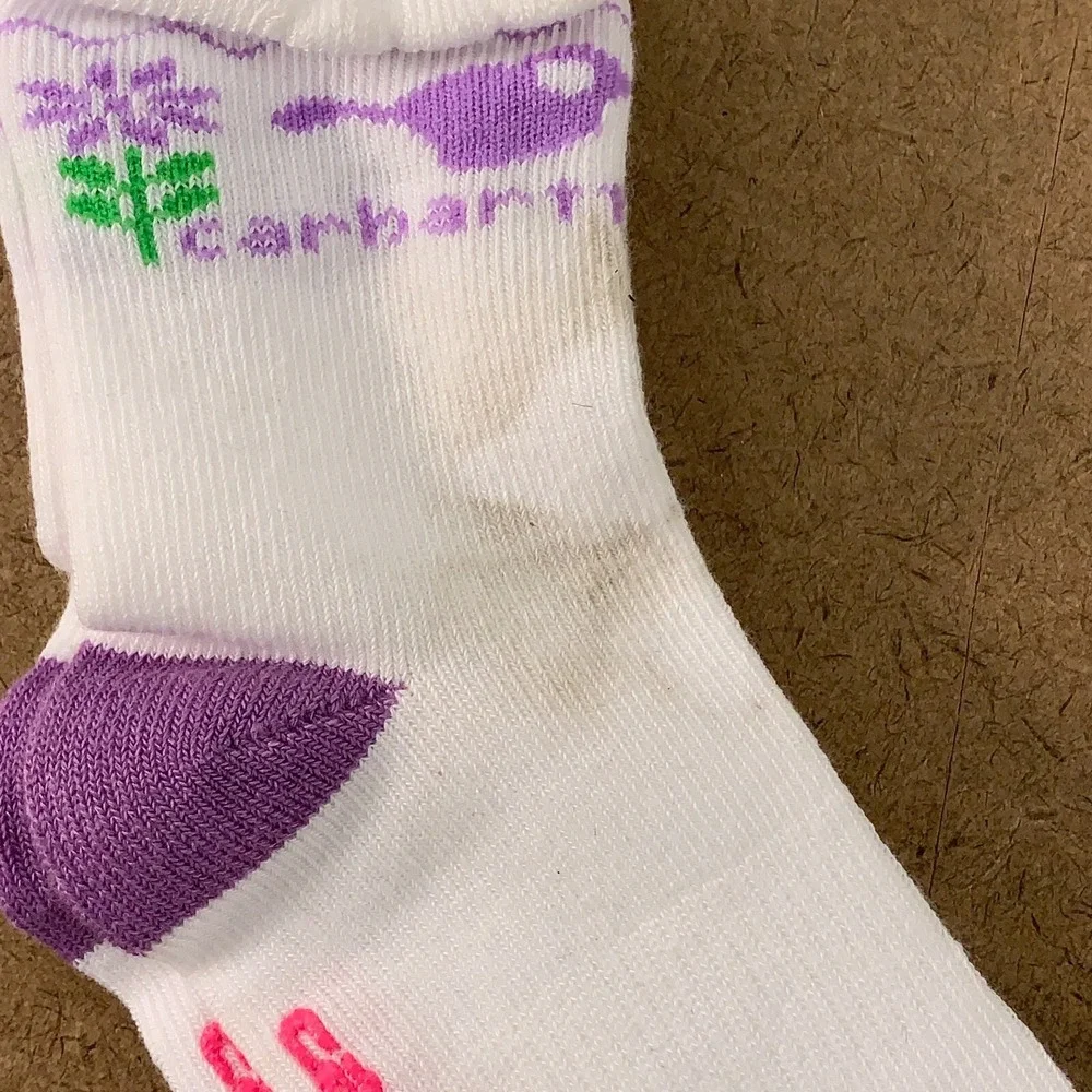 Carhartt Toddler Girls Size Large 2-4 White Graphic 2 Pair Crew Socks NWT